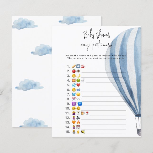 Balão de ar quente - chá de fraldas do jogo Emoji (Frente/Verso)