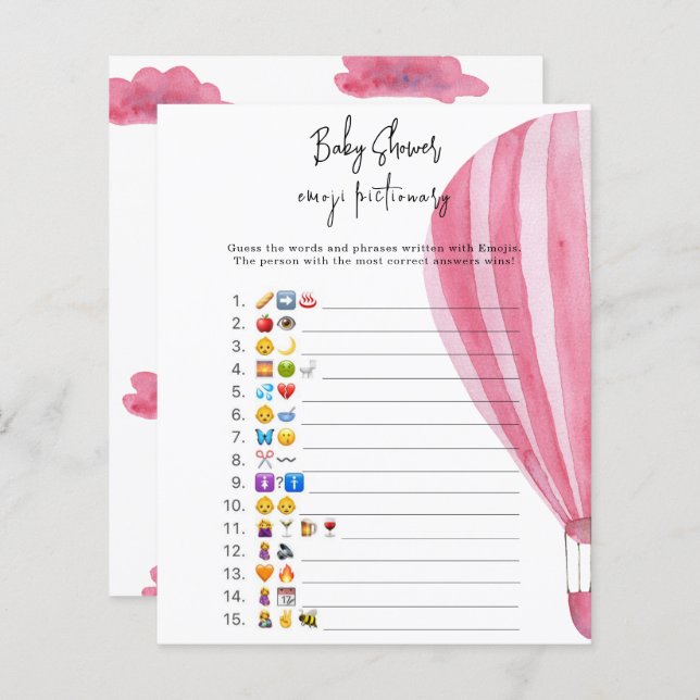 Balão de ar quente - chá de fraldas do jogo Emoji (Frente/Verso)