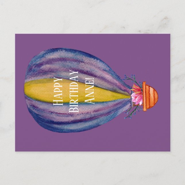 Balão De Ar Quente E Flores Do Cartão De Aniversár (Frente)