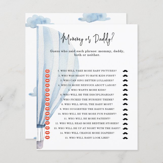 Balão de ar quente - jogo de chá de fraldas ou de  (Frente/Verso)