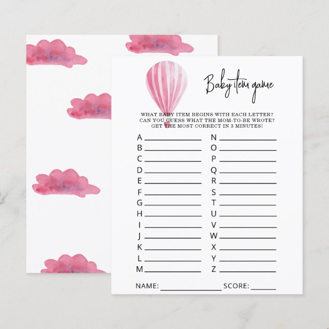 Balão de ar quente Jogo de Item Bebê. Jogo do chá  (Frente/Verso)