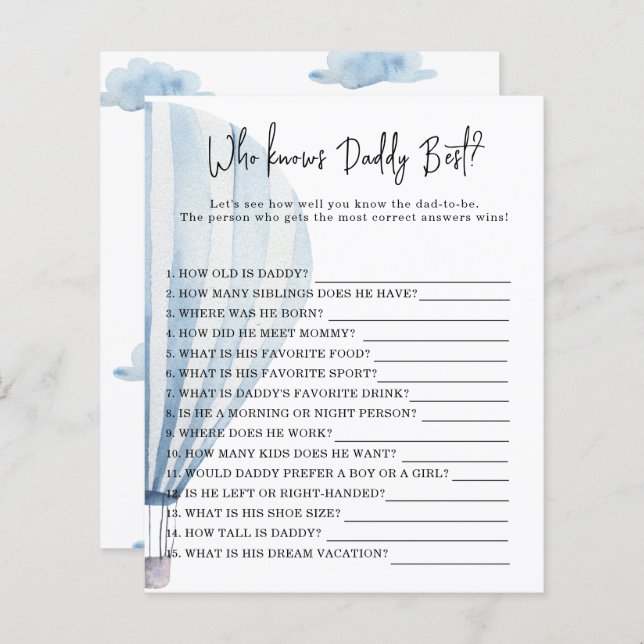 Balão de ar quente - Jogo que conhece melhor o PAI (Frente/Verso)