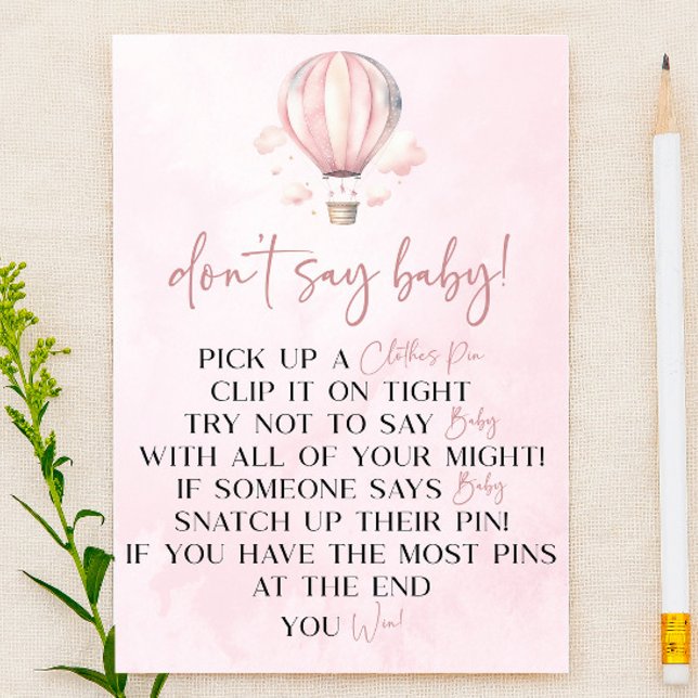 Balão de ar quente rosa Não diga jogo de Chá de fr (Criador carregado)