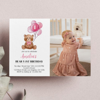 Balão de Urso de Convite para Urso Rosa-Rosa