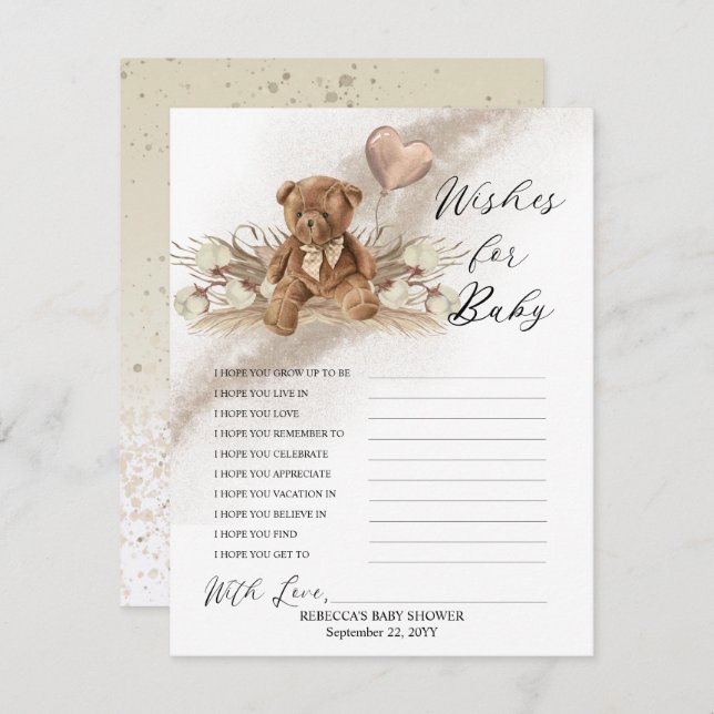 Balão de Urso de Teddy Deseja Jogo de Bebê (Frente/Verso)