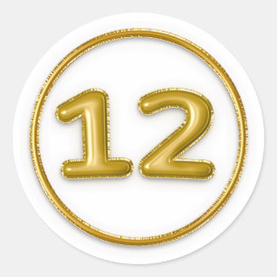 Balão Dourado Número 12 Adesivo Redondo
