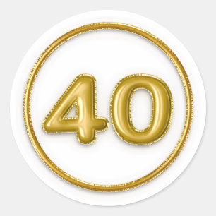 Balão Dourado Número 40 Adesivo Redondo
