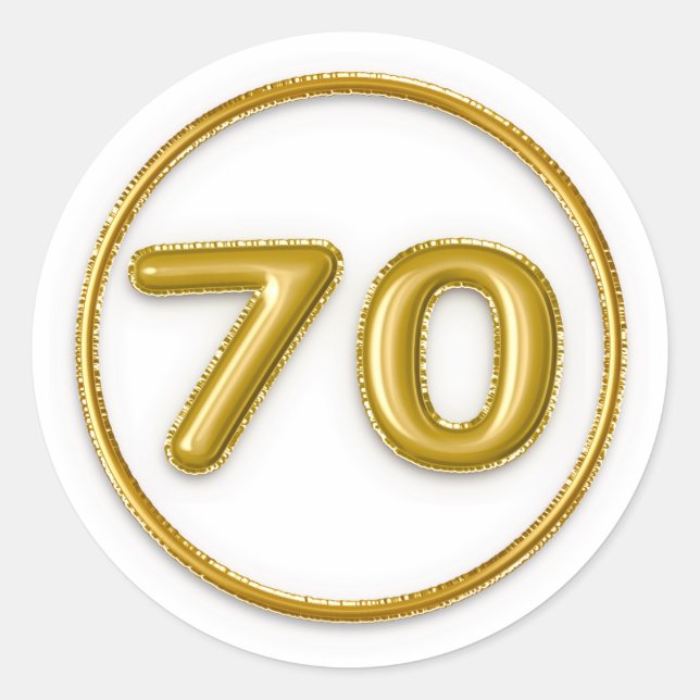 Balão Dourado Número 70 Adesivo Redondo (Frente)