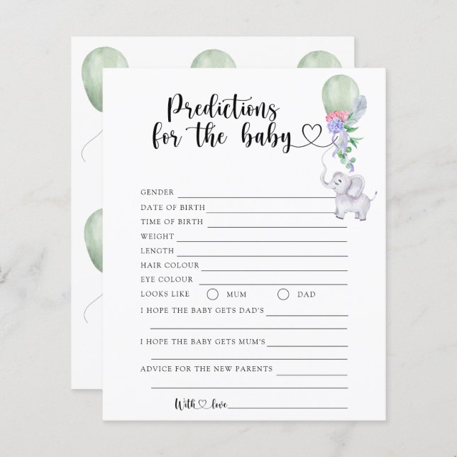 Balão e Elefante - previsões e conselhos sobre beb (Frente/Verso)