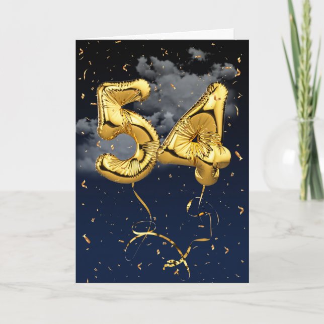 Balão Mylar Dourado de 54.º aniversário e Cartão C (Frente)