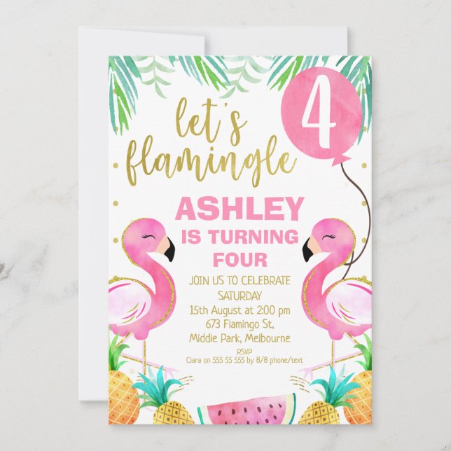 Balão Rosa Flamingo Qualquer Idade Convite De Aniv (Frente)