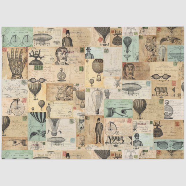 Balão Steampunk e Papel de Tecido Ephemera (Frente )