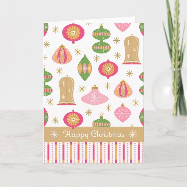 Balas Retro / Ornament Cartão de Natal - Rosa (Frente)