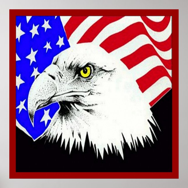 Bald Eagle e American Flag Poster (Frente)
