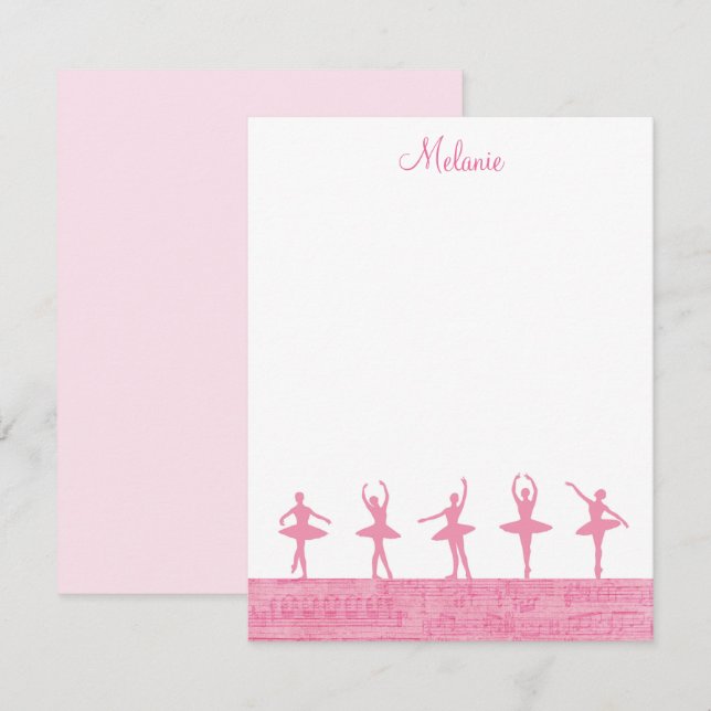 Balé Ballerina Girly Pink Modelo Note Card (Frente/Verso)