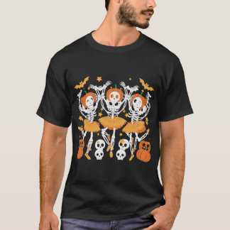 Balé Pumpkin Skeleton Halloween T-Shirt - Assustad