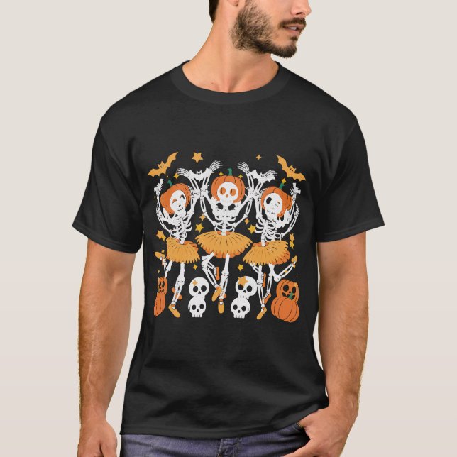 Balé Pumpkin Skeleton Halloween T-Shirt - Assustad (Frente)