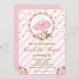 Balé Tutu Ballerina, cor-de-rosa, convite