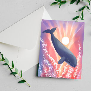Baleia Azul   Cartão de Animal em Aquarela Tons Oc