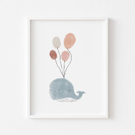 Baleia bebê de cor boho com poster de balões