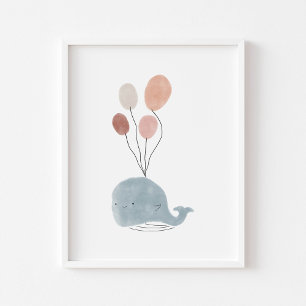 Baleia bebê de cor boho com poster de balões