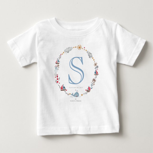 Baleia do Mar Monograma | Baby Boy | Camiseta (Frente)