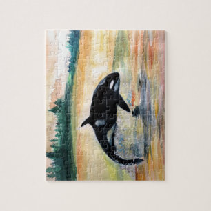 Baleia em Quebra-cabeça de Foto Salto com Caixa de