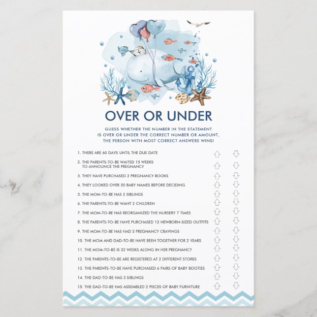 Baleia Náutica Azul Sobre ou Sob Jogo (Frente)