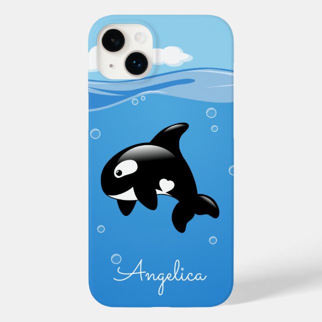 Baleia Orca Cuta no Oceano com Nome Personalizado (Verso)