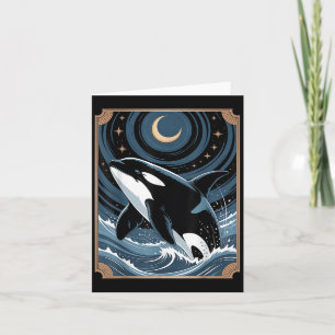 Baleia Orca Engraçada Pulando Em Um Cartão De Tarô
