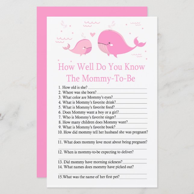 Baleia rosa Como você conhece bem o jogo do chá de (Frente/Verso)