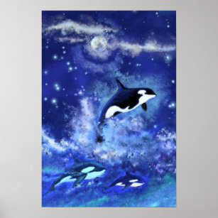Baleias Assassinas na pintura de Poster de Lua Azu