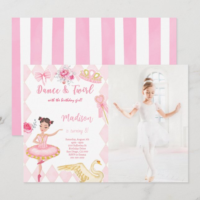 Ballerina 8º Aniversário Convite Fotográfico (Frente/Verso)