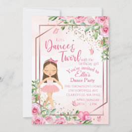 Ballerina dança rosa convite de aniversário aquare