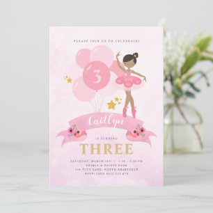 Ballerina Dourada e rosa doce Convite de Aniversár