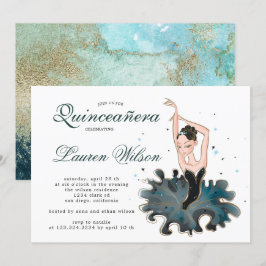 Ballerina emerald e ouro Quinceanera Convite
