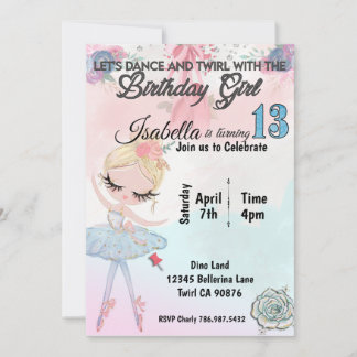 Ballerina fazendo treze convites de aniversário