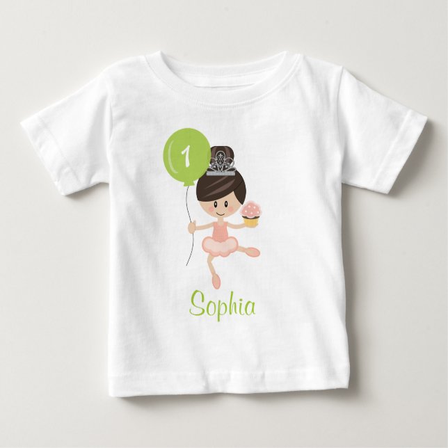 Ballerina First Birthday T-shirt 1rua (Frente)