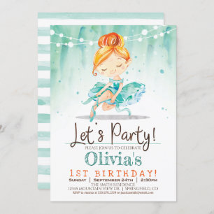 Ballerina Girl Mint Convite de aniversário