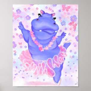 Ballerina Hippo Poster Happy Balé Dancer