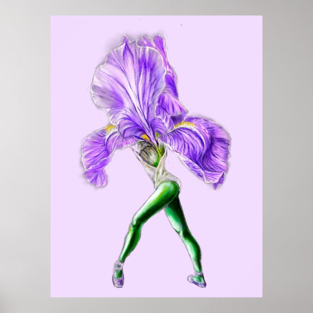 Ballerina Iris Flower Balé Dancer Poster (Frente)