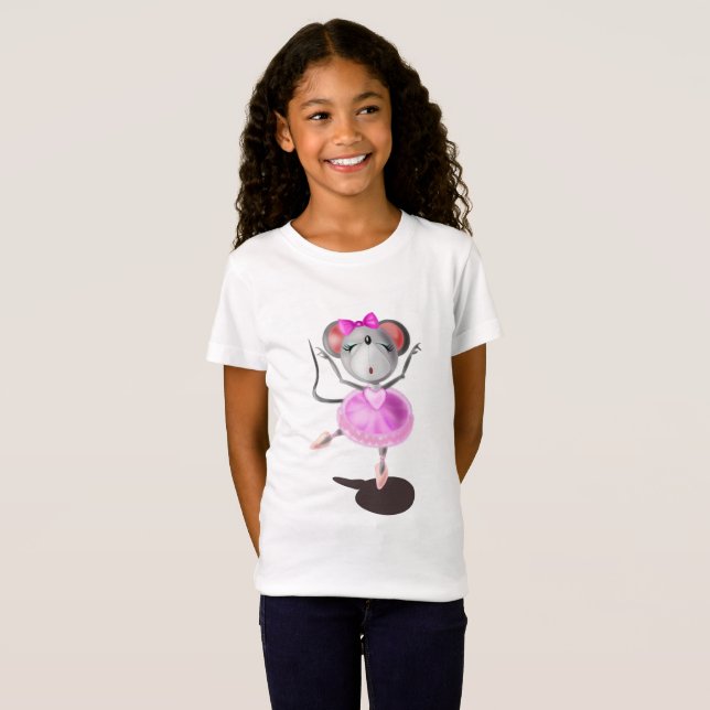 Ballerina Mouse Engraçado T-Shirt Balé Feliz Dança (Frente Completa)