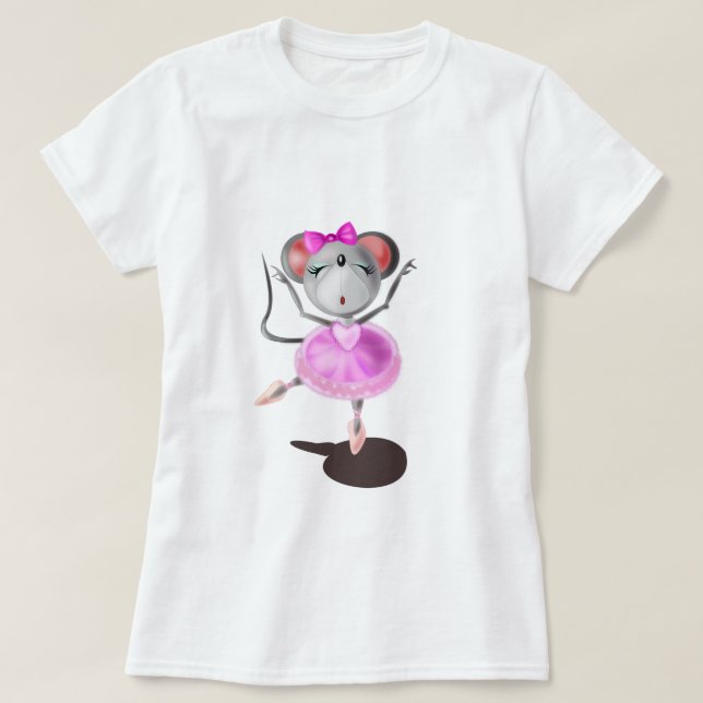 Ballerina Mouse T-Shirt Balé Feliz Dançarino (Frente do Design)