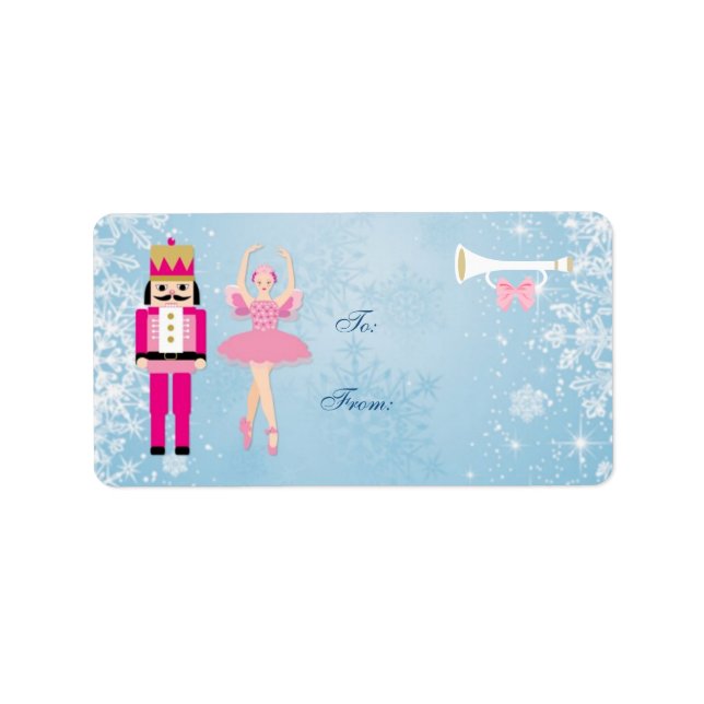Ballerina & Nutcracker na etiqueta azul de Natal G (Frente)