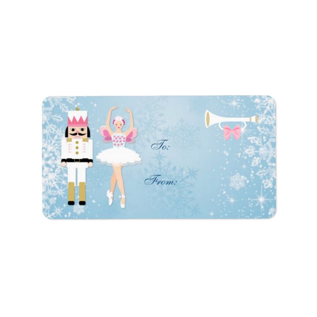 Ballerina & Nutcracker na etiqueta azul de Natal G (Frente)