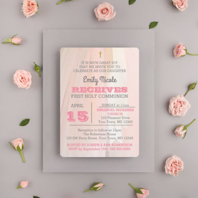 Ballerina Pink Primeiro Sagrado Convite Comunitári (Criador carregado)