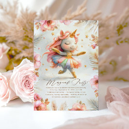 Ballerina Unicorn Dançando Convites de Aniversário