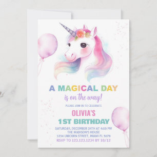 Ballons Rosa Unicorn Convites de Aniversário