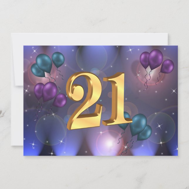 Balões aniversário de 21 anos Convite de festas (Frente)