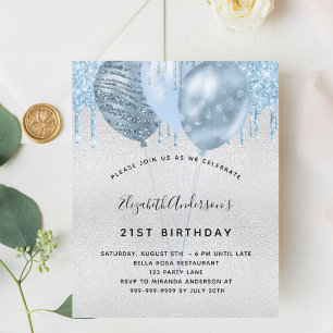 Balões azuis de prata de aniversário de orçamento